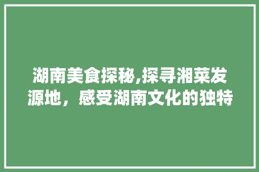 湖南美食探秘,探寻湘菜发源地，感受湖南文化的独特魅力(去湖南哪个地方学湘菜) 湖南美食探秘,探寻湘菜发源地，感受湖南文化的独特魅力(去湖南哪个地方学湘菜) 饮食拾萃