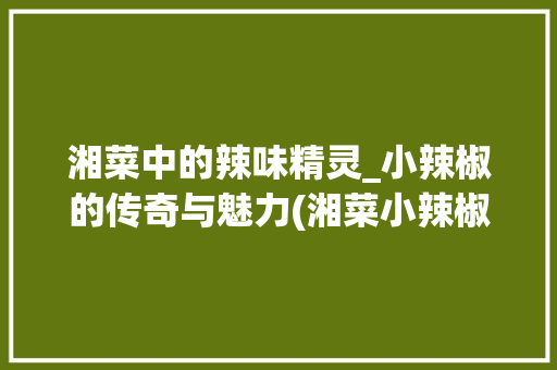 湘菜中的辣味精灵_小辣椒的传奇与魅力(湘菜小辣椒叫什么菜名) 湘菜中的辣味精灵_小辣椒的传奇与魅力(湘菜小辣椒叫什么菜名) 饮食拾萃