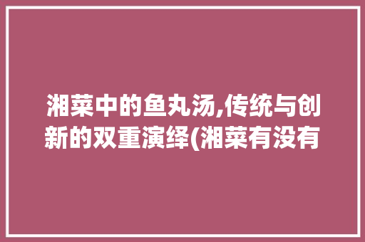 湘菜中的鱼丸汤,传统与创新的双重演绎(湘菜有没有鱼丸汤) 湘菜中的鱼丸汤,传统与创新的双重演绎(湘菜有没有鱼丸汤) 饮食拾萃