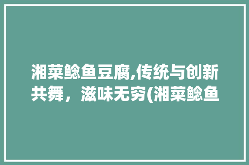 湘菜鲶鱼豆腐,传统与创新共舞，滋味无穷(湘菜鲶鱼豆腐做法大全) 湘菜鲶鱼豆腐,传统与创新共舞，滋味无穷(湘菜鲶鱼豆腐做法大全) 饮食拾萃