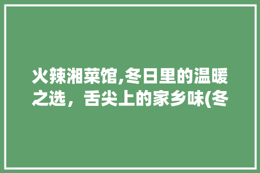 火辣湘菜馆,冬日里的温暖之选，舌尖上的家乡味(冬季火爆湘菜馆视频) 火辣湘菜馆,冬日里的温暖之选，舌尖上的家乡味(冬季火爆湘菜馆视频) 饮食拾萃