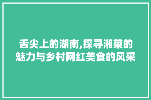 舌尖上的湖南,探寻湘菜的魅力与乡村网红美食的风采(乡村网红美食湖南湘菜) 舌尖上的湖南,探寻湘菜的魅力与乡村网红美食的风采(乡村网红美食湖南湘菜) 饮食拾萃