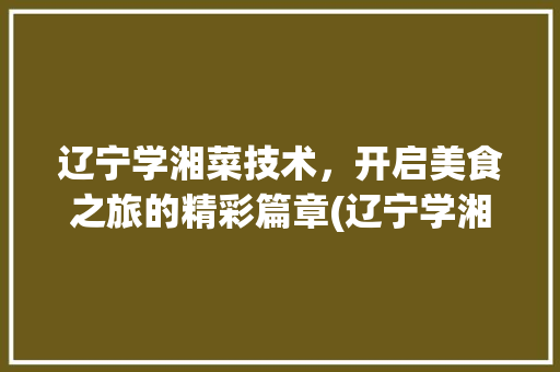 辽宁学湘菜技术，开启美食之旅的精彩篇章(辽宁学湘菜技术价格多少) 辽宁学湘菜技术，开启美食之旅的精彩篇章(辽宁学湘菜技术价格多少) 饮食拾萃