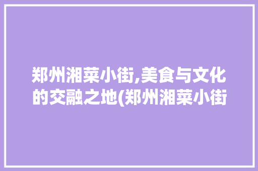 郑州湘菜小街,美食与文化的交融之地(郑州湘菜小街在哪里) 郑州湘菜小街,美食与文化的交融之地(郑州湘菜小街在哪里) 饮食拾萃