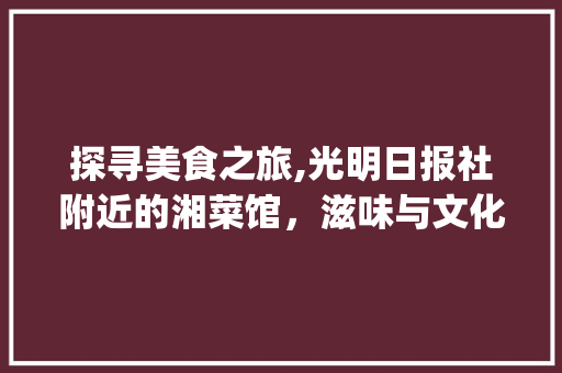 探寻美食之旅,光明日报社附近的湘菜馆，滋味与文化的交融_光明日报社附近湘菜馆 探寻美食之旅,光明日报社附近的湘菜馆，滋味与文化的交融_光明日报社附近湘菜馆 饮食拾萃
