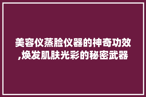 美容仪蒸脸仪器的神奇功效,焕发肌肤光彩的秘密武器_美容仪蒸脸仪器 美容仪蒸脸仪器的神奇功效,焕发肌肤光彩的秘密武器_美容仪蒸脸仪器 美容塑身