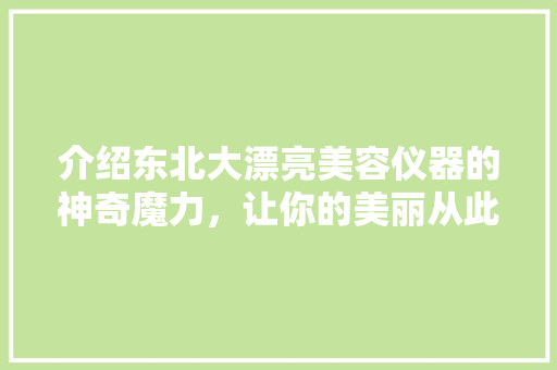 介绍东北大漂亮美容仪器的神奇魔力，让你的美丽从此焕发光彩！ 介绍东北大漂亮美容仪器的神奇魔力，让你的美丽从此焕发光彩！ 家居时尚