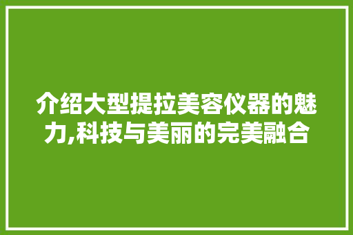 介绍大型提拉美容仪器的魅力,科技与美丽的完美融合 介绍大型提拉美容仪器的魅力,科技与美丽的完美融合 日用科普