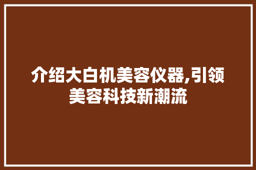 介绍大白机美容仪器,引领美容科技新潮流 介绍大白机美容仪器,引领美容科技新潮流 旅行地理