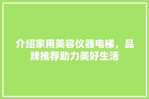 介绍家用美容仪器电梯，品牌推荐助力美好生活 介绍家用美容仪器电梯，品牌推荐助力美好生活 家居时尚