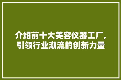 介绍前十大美容仪器工厂,引领行业潮流的创新力量 介绍前十大美容仪器工厂,引领行业潮流的创新力量 饮食拾萃