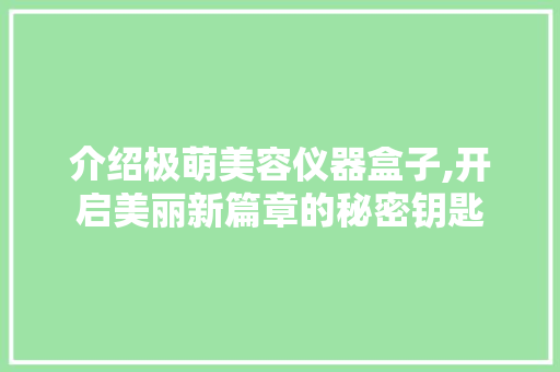 介绍极萌美容仪器盒子,开启美丽新篇章的秘密钥匙 介绍极萌美容仪器盒子,开启美丽新篇章的秘密钥匙 家居时尚