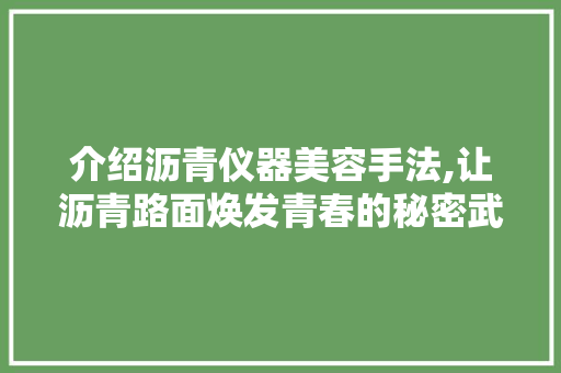 介绍沥青仪器美容手法,让沥青路面焕发青春的秘密武器 介绍沥青仪器美容手法,让沥青路面焕发青春的秘密武器 养生保健