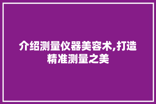 介绍测量仪器美容术,打造精准测量之美 介绍测量仪器美容术,打造精准测量之美 美容塑身