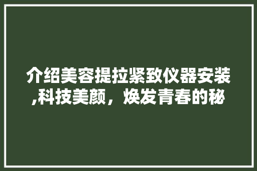 介绍美容提拉紧致仪器安装,科技美颜，焕发青春的秘密武器 介绍美容提拉紧致仪器安装,科技美颜，焕发青春的秘密武器 动手制作