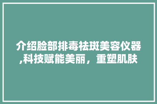 介绍脸部排毒祛斑美容仪器,科技赋能美丽，重塑肌肤光彩 介绍脸部排毒祛斑美容仪器,科技赋能美丽，重塑肌肤光彩 美容塑身