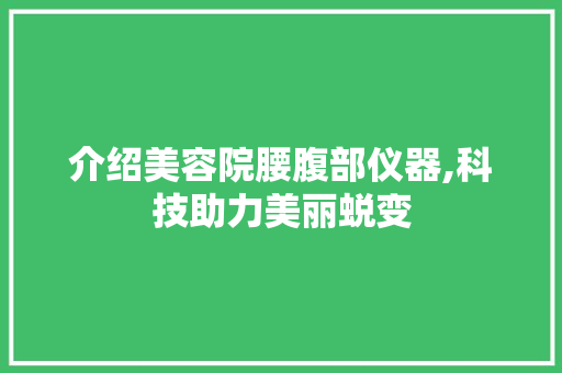 介绍美容院腰腹部仪器,科技助力美丽蜕变 介绍美容院腰腹部仪器,科技助力美丽蜕变 养生保健
