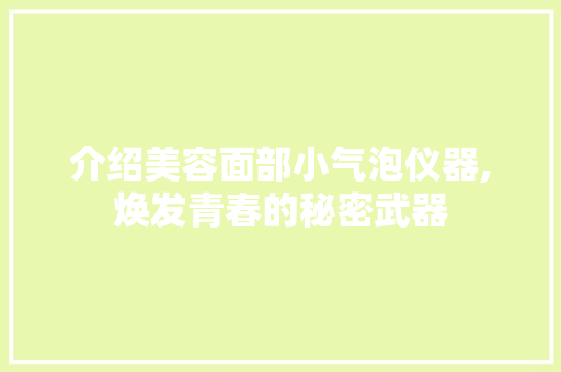 介绍美容面部小气泡仪器,焕发青春的秘密武器 介绍美容面部小气泡仪器,焕发青春的秘密武器 家居时尚