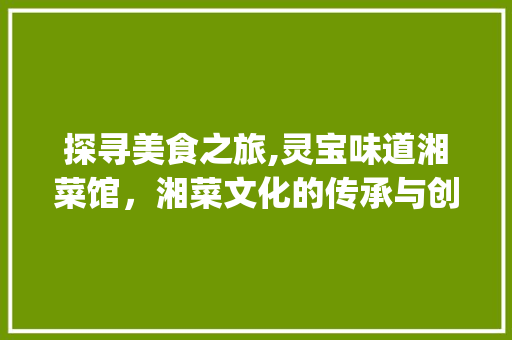 探寻美食之旅,灵宝味道湘菜馆，湘菜文化的传承与创新(灵宝味道湘菜馆地址) 探寻美食之旅,灵宝味道湘菜馆，湘菜文化的传承与创新(灵宝味道湘菜馆地址) 饮食拾萃