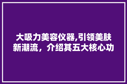 大吸力美容仪器,引领美肤新潮流，介绍其五大核心功能 大吸力美容仪器,引领美肤新潮流，介绍其五大核心功能 动手制作