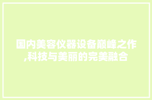 国内美容仪器设备巅峰之作,科技与美丽的完美融合 国内美容仪器设备巅峰之作,科技与美丽的完美融合 家居时尚