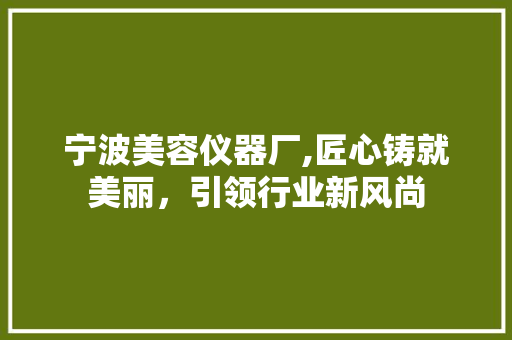 宁波美容仪器厂,匠心铸就美丽，引领行业新风尚 宁波美容仪器厂,匠心铸就美丽，引领行业新风尚 日用科普