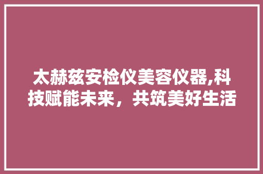 太赫兹安检仪美容仪器,科技赋能未来，共筑美好生活 太赫兹安检仪美容仪器,科技赋能未来，共筑美好生活 美容塑身