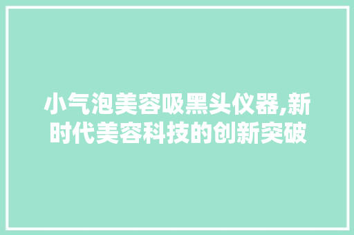 小气泡美容吸黑头仪器,新时代美容科技的创新突破 小气泡美容吸黑头仪器,新时代美容科技的创新突破 动手制作