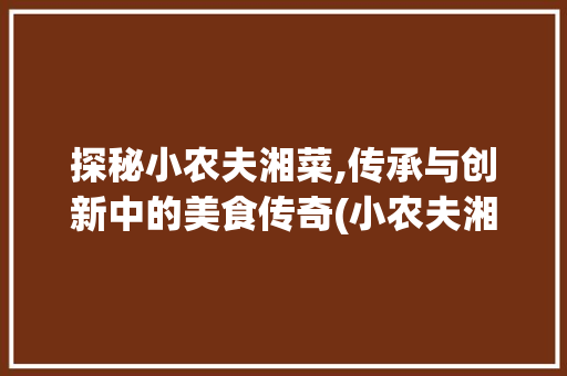 探秘小农夫湘菜,传承与创新中的美食传奇(小农夫湘菜怎么样) 探秘小农夫湘菜,传承与创新中的美食传奇(小农夫湘菜怎么样) 饮食拾萃