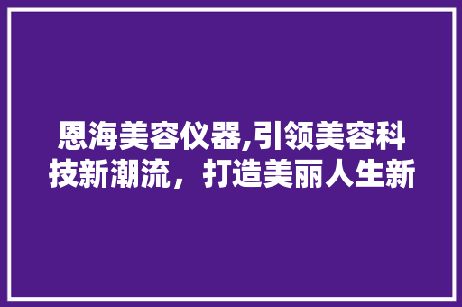 恩海美容仪器,引领美容科技新潮流，打造美丽人生新篇章 家居时尚
