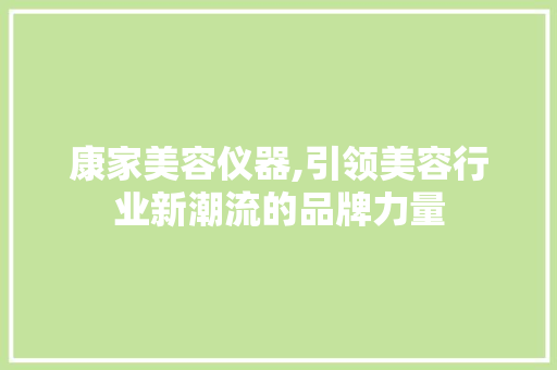 康家美容仪器,引领美容行业新潮流的品牌力量 康家美容仪器,引领美容行业新潮流的品牌力量 美容塑身