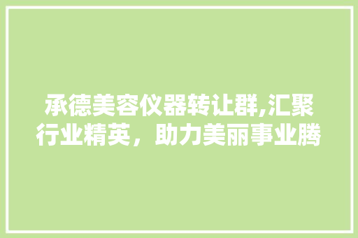 承德美容仪器转让群,汇聚行业精英，助力美丽事业腾飞 承德美容仪器转让群,汇聚行业精英，助力美丽事业腾飞 动手制作