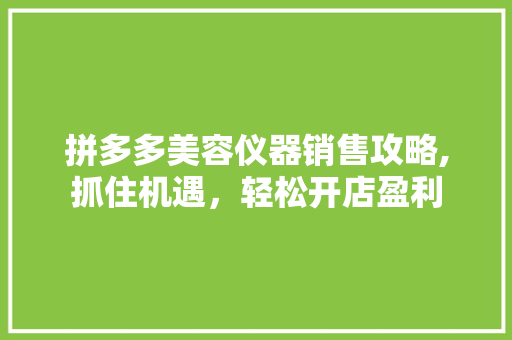 拼多多美容仪器销售攻略,抓住机遇，轻松开店盈利 拼多多美容仪器销售攻略,抓住机遇，轻松开店盈利 日用科普