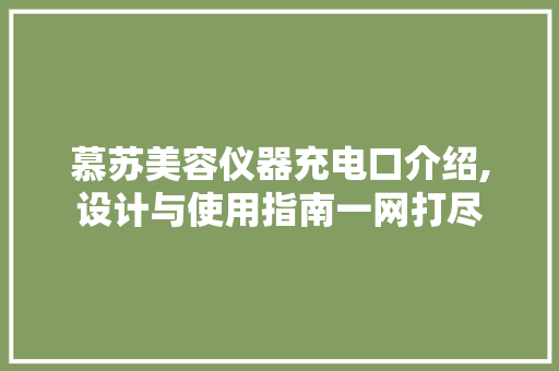 慕苏美容仪器充电口介绍,设计与使用指南一网打尽 慕苏美容仪器充电口介绍,设计与使用指南一网打尽 动手制作