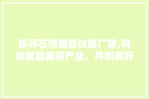 探寻石狮美容仪器厂家,科技赋能美丽产业，共创美好未来 探寻石狮美容仪器厂家,科技赋能美丽产业，共创美好未来 动手制作