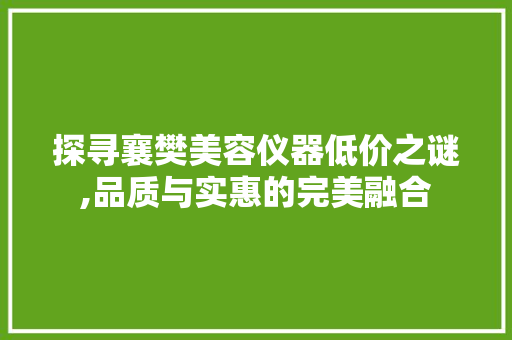 探寻襄樊美容仪器低价之谜,品质与实惠的完美融合 探寻襄樊美容仪器低价之谜,品质与实惠的完美融合 日用科普