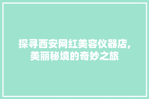 探寻西安网红美容仪器店,美丽秘境的奇妙之旅 探寻西安网红美容仪器店,美丽秘境的奇妙之旅 服饰装扮