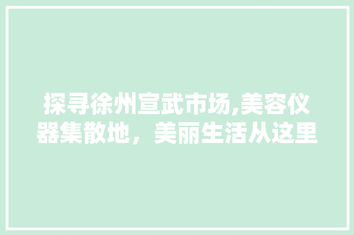 探寻徐州宣武市场,美容仪器集散地，美丽生活从这里启航 探寻徐州宣武市场,美容仪器集散地，美丽生活从这里启航 养生保健