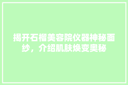 揭开石榴美容院仪器神秘面纱，介绍肌肤焕变奥秘 揭开石榴美容院仪器神秘面纱，介绍肌肤焕变奥秘 养生保健