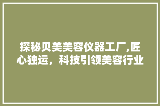 探秘贝美美容仪器工厂,匠心独运，科技引领美容行业新潮流 探秘贝美美容仪器工厂,匠心独运，科技引领美容行业新潮流 服饰装扮