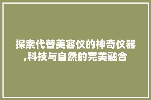 探索代替美容仪的神奇仪器,科技与自然的完美融合 探索代替美容仪的神奇仪器,科技与自然的完美融合 养生保健