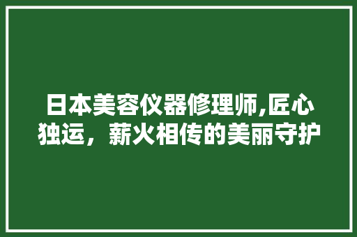 日本美容仪器修理师,匠心独运，薪火相传的美丽守护者 日本美容仪器修理师,匠心独运，薪火相传的美丽守护者 旅行地理
