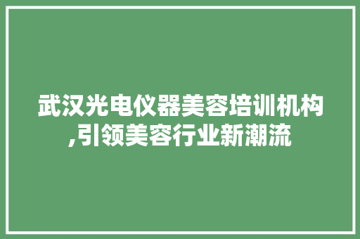 武汉光电仪器美容培训机构,引领美容行业新潮流 武汉光电仪器美容培训机构,引领美容行业新潮流 养生保健