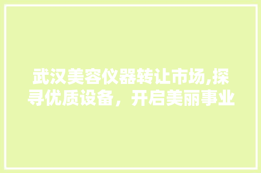 武汉美容仪器转让市场,探寻优质设备，开启美丽事业新篇章 武汉美容仪器转让市场,探寻优质设备，开启美丽事业新篇章 服饰装扮