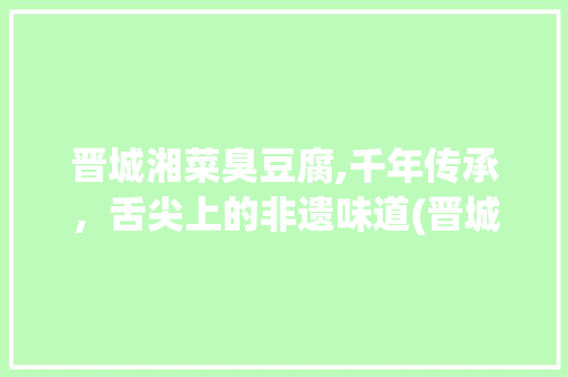 晋城湘菜臭豆腐,千年传承，舌尖上的非遗味道(晋城湘菜臭豆腐的做法) 晋城湘菜臭豆腐,千年传承，舌尖上的非遗味道(晋城湘菜臭豆腐的做法) 饮食拾萃
