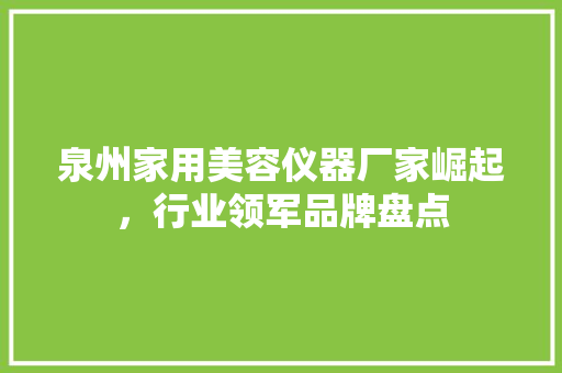 泉州家用美容仪器厂家崛起，行业领军品牌盘点 泉州家用美容仪器厂家崛起，行业领军品牌盘点 养生保健