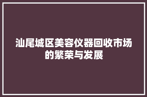 汕尾城区美容仪器回收市场的繁荣与发展 汕尾城区美容仪器回收市场的繁荣与发展 服饰装扮