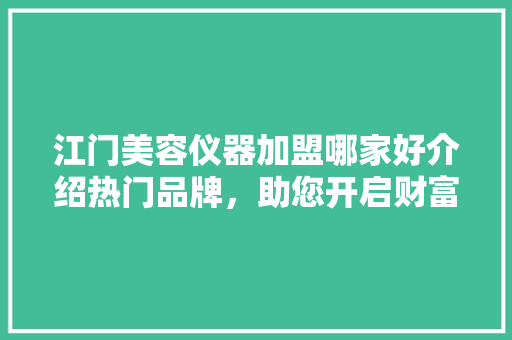 江门美容仪器加盟哪家好介绍热门品牌，助您开启财富之门 江门美容仪器加盟哪家好介绍热门品牌，助您开启财富之门 美容塑身