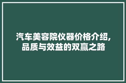汽车美容院仪器价格介绍,品质与效益的双赢之路 汽车美容院仪器价格介绍,品质与效益的双赢之路 服饰装扮