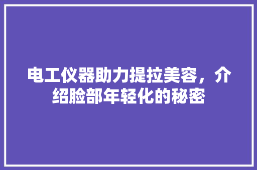 电工仪器助力提拉美容，介绍脸部年轻化的秘密 电工仪器助力提拉美容，介绍脸部年轻化的秘密 日用科普